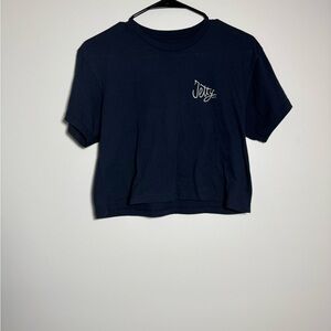 Jetty Navy Cropped Graphic T-Shirt Women’s Small Surf Logo Back